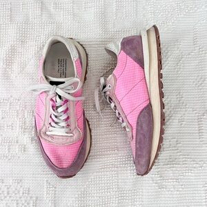 HIDNANDER Tenkei Sneakers in Pink Pane Grid Suede Trim